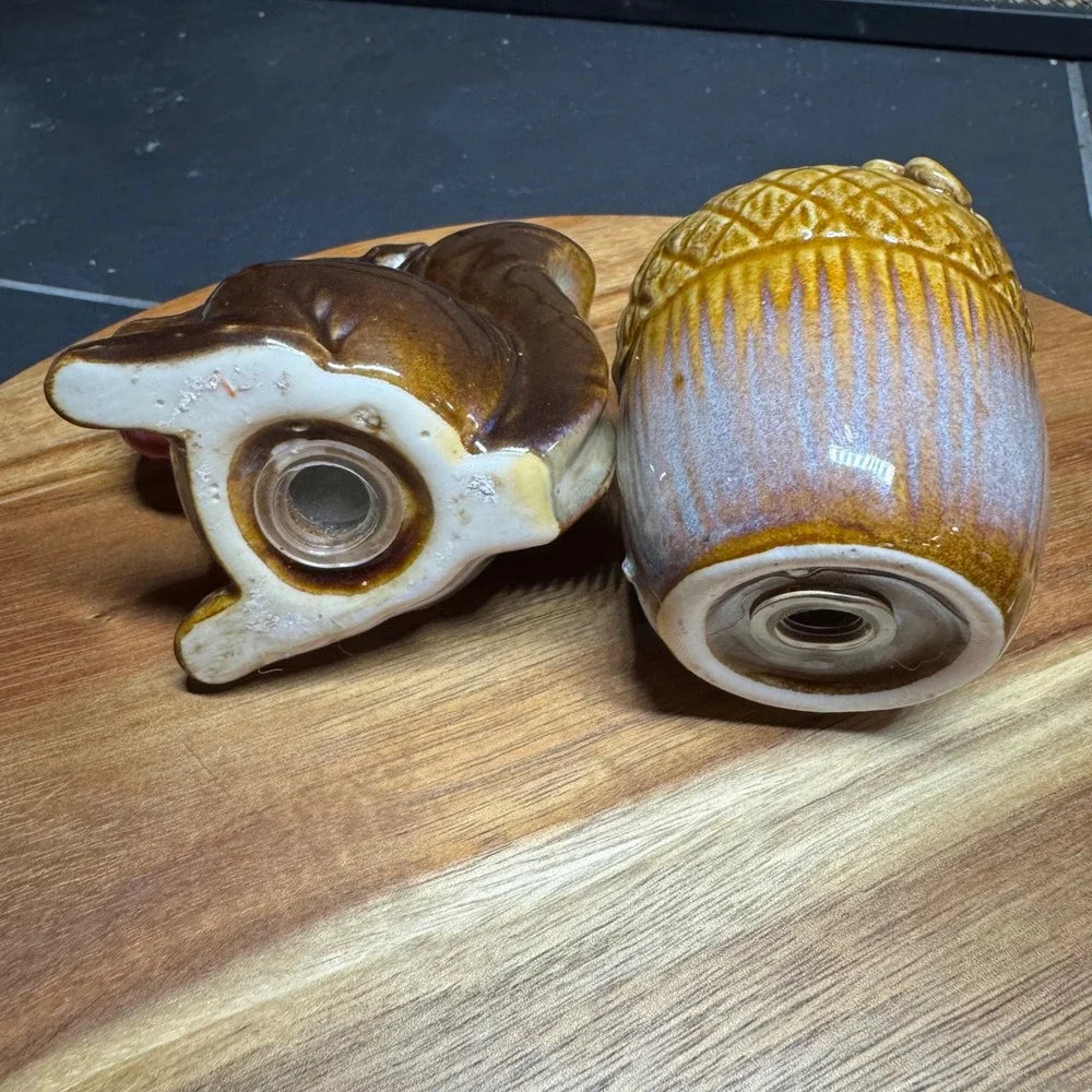 Vintage Ceramic Squirrel and Acorn Salt and Pepper Shaker Set Brown Fall Decor